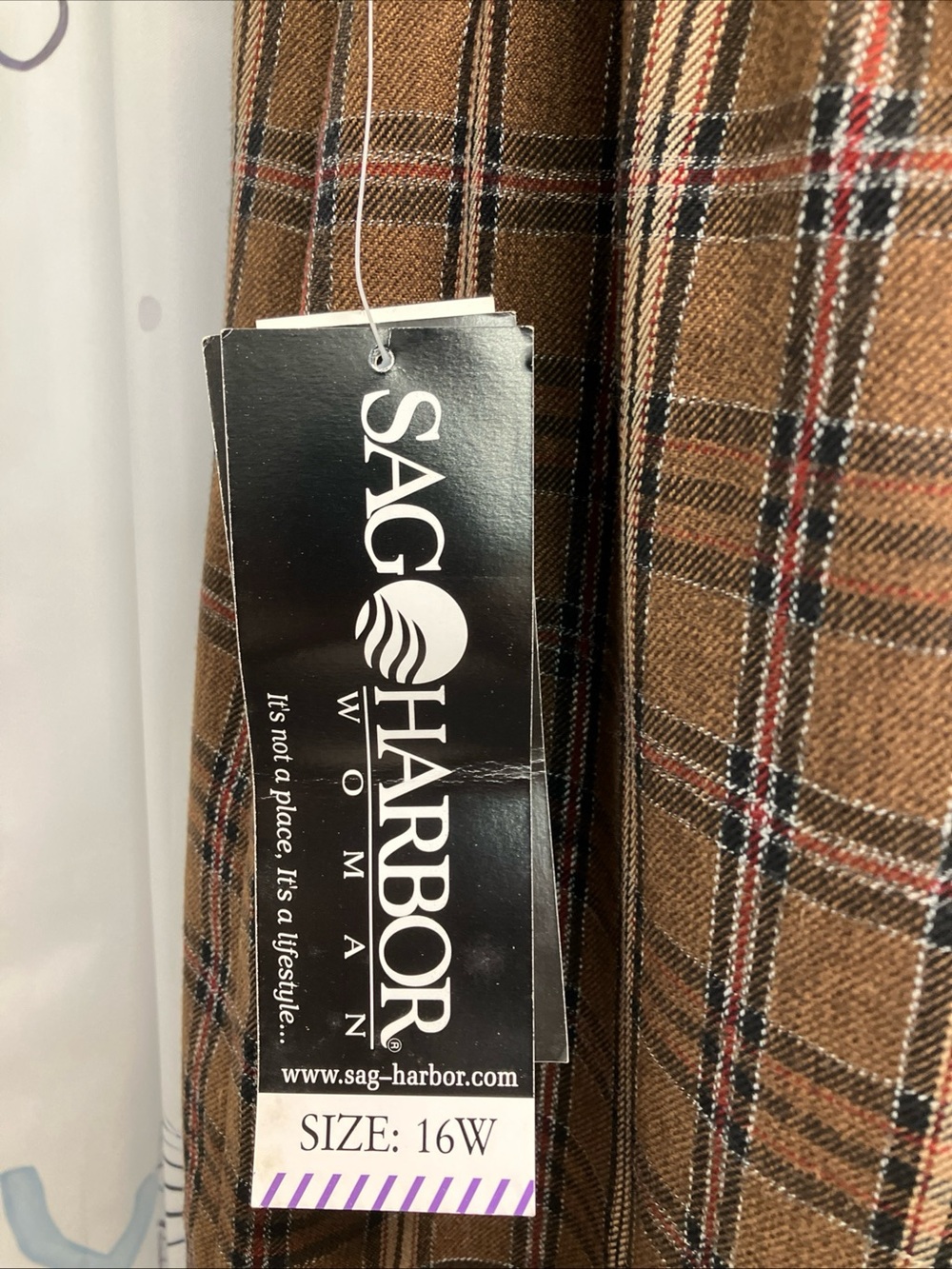 NWT Sag Harbor Washable Brown Long Straight Plaid Skirt 16W - Picture 3 of 7